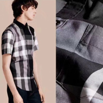 [버버리] 버튼 다운 칼라 쇼트 슬리브 체크 코튼 40226951 남성용 셔츠 bb0006f - Burberry Button-down Collar Short-sleeve Check Cotton Shirt