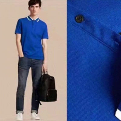 [버버리] 버버리 스트라이프 칼라 코튼 피케 블루 남성용 폴로 셔츠 bb0009f - Striped Collar Cotton Pique Polo Shirt in Blue