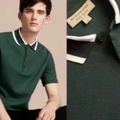 [버버리] 버버리 스트라이프 칼라 코튼 피케 그린 남성용 폴로 셔츠 bb0010f - Striped Collar Cotton Pique Polo Shirt in Green