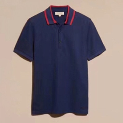 [버버리] 버버리 스트라이프 칼라 코튼 피케 다크블루 40299531 남성용 폴로 셔츠 bb0011f - Striped Collar Cotton Pique Polo Shirt in Dark Blue