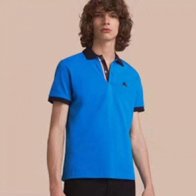 [버버리] 투톤 체크 플래킷 코튼 피케 폴로셔츠 블루 40505131 남성용 폴로 셔츠 bb0014f - Burberry Two-tone Check Placket Cotton Pique Polo Shirt in Blue