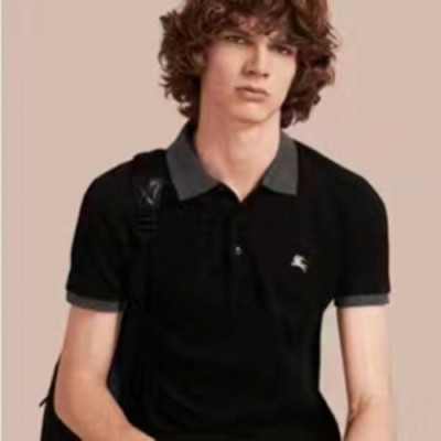 [버버리] 투톤 체크 플래킷 코튼 피케 폴로셔츠 블랙 남성용 폴로 셔츠 bb0015f - Burberry Two-tone Check Placket Cotton Pique Polo Shirt in Black