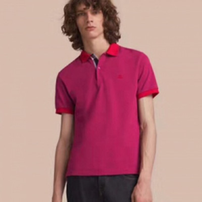 [버버리] 투톤 체크 플래킷 코튼 피케 폴로셔츠 로즈 40505161 남성용 폴로 셔츠 bb0016f - Burberry Two-tone Check Placket Cotton Pique Polo Shirt in Rose