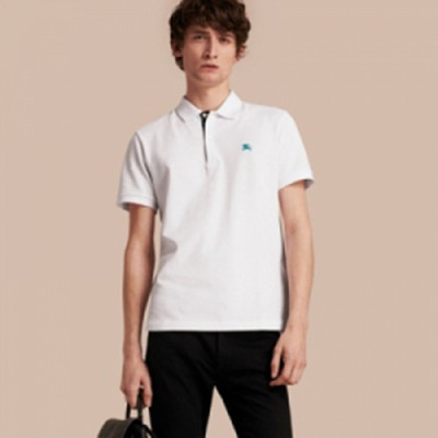 [버버리] 체크 엠브로이더리 플래킷 코튼 피케 화이트 40330191 남성용 폴로 셔츠 bb0020f - Burberry Printed Check Placket Cotton Pique Polo Shirt in White
