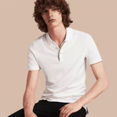 [버버리] 튼 피케 폴로셔츠 화이트 남성용 폴로 셔츠 bb0026f - Burberry Printed Check Placket Cotton Pique Polo Shirt in White
