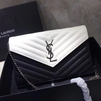 Saint Laurent Women Monogram Chain Shoulder Bag,22.5 CM - 입생로랑 여성용 모노그램 체인 숄더백 360452, SLB0213, 22.5CM,블랙+화이트