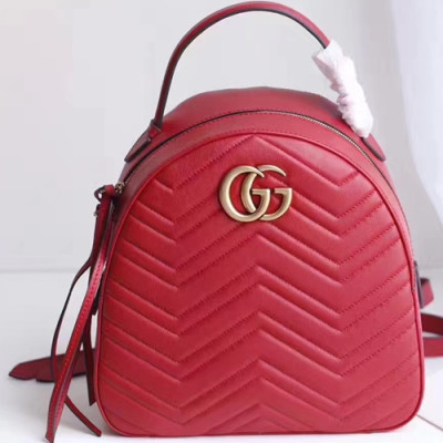 Gucci Marmont Matlase Women Leather Back Pack,22.5CM - 구찌 마몬트 마틀라세 여성용 가죽 백팩 476671, GUB0088,22.5CM,레드