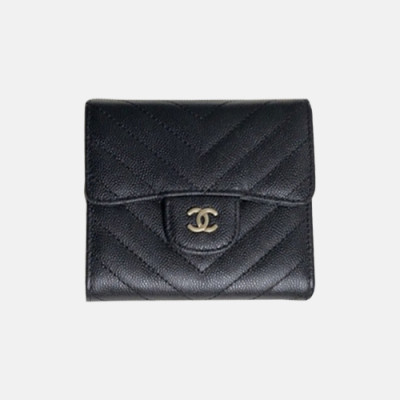 Chanel 2018 Classic Cavier Siver Logo Small Wallet A82288 - 샤넬 클래식 캐비어 은장 스몰 더블 지갑 Cnl0014x.Size10cm.블랙