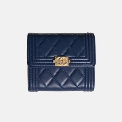 2018/19 Chanel Boy Lambskin Small wallet A84073 - 샤넬 램스킨 스몰 월릿 보이 엔틱금장 Cnl0035x.Size10cm.네이비