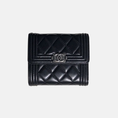 2018/19 CHANEL Boy Lambskin Small wallet A84073 - 샤넬 램스킨 스몰 월릿 보이 엔틱은장 Cnl0040x.Size10cm.블랙