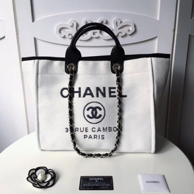 Chanel 2018 Canvas Deauville Tote Shoulder Bag,39CM - 샤넬 2018 캔버스 도빌 토트 숄더백 CHAB0298,39CM,화이트