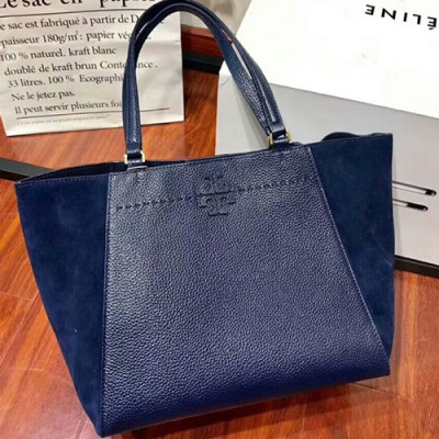 Tory Burch Leather Navy Mcgraw Carryall Tote Shoulder Bag,33cm - 토리버치 레더 네이비 맥그로우 캐리올 토트 숄더백 TBB0016,33cm