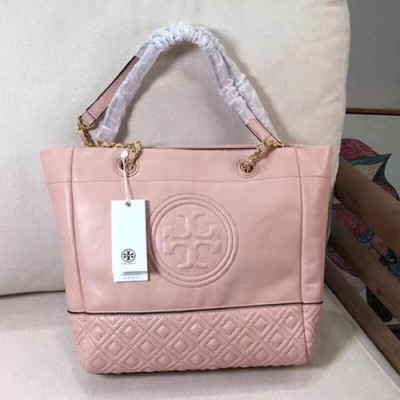 Tory Burch Leather Pink Fleming Chain Tote Bag,28cm - 토리버치 레더 핑크 플레밍 체인 토트백 TBB0020,28cm