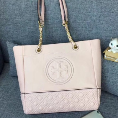 Tory Burch Leather Light Pink Fleming Chain Tote Bag,28cm - 토리버치 레더 라이트핑크 플레밍 체인 토트백 TBB0027,28cm