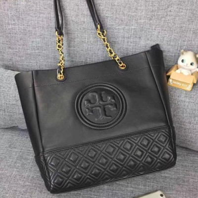 Tory Burch Leather Black Fleming Chain Tote Bag,28cm - 토리버치 레더 블랙 플레밍 체인 토트백 TBB0028,28cm