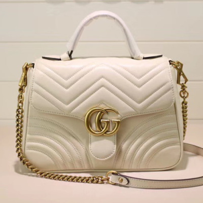 Gucci Marmont Matlase Top Handle Bag,26.5CM - 구찌 GG 마몬트 마틀라세 탑 핸들백 GUB0107,26.5cm,화이트