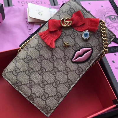 Gucci Jacquard Pink Lips Patch Chain Flap Shoulder Bag,22CM - 구찌 자가드 핑크립 패치 체인 플랩숄더백 GUB0134,22cm,브라운
