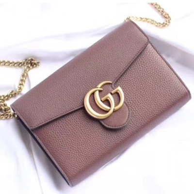 Gucci GG Marmont Chain Shoulder Bag,20CM - 구찌 GG 마몬트 체인 숄더백 GUB0137,20cm,브라운
