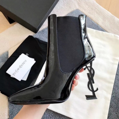 2018/19 Saint Laurent Opium Logo Hill Zipper Ankle Boots Black - 입생로랑 오피움 로고 힐 앵글부츠 유광 YSL0029X ,Size (225 - 245) 블랙