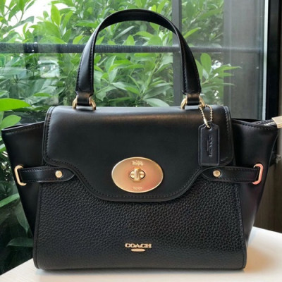 Coach Leather Tote Shoulder Bag,32cm - 코치 레더 토트 숄더백 COAB0007,32cm,블랙