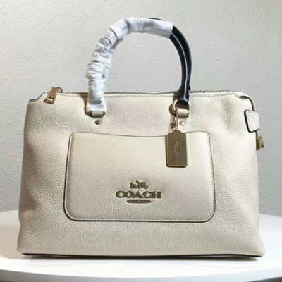 Coach Leather Tote Shoulder Bag,31cm - 코치 레더 토트 숄더백 COAB0009,31cm,화이트