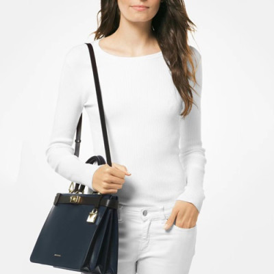 Michael Kors Leather Taatiana Tote Shoulder Bag, 32CM - 마이클 코어스 레더 타티아나 토트 숄더백 ,MKB0042, 32CM,네이비