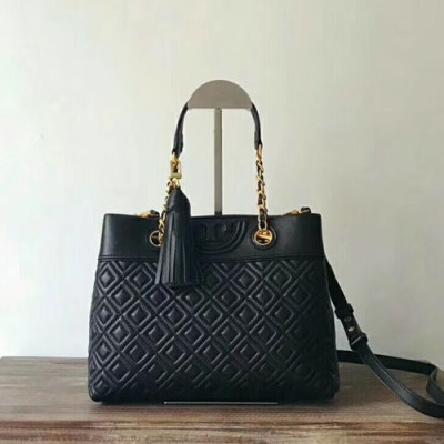 Tory Burch Leather Black Fleming Chain Tote Shoulder Bag,25cm - 토리버치 레더 블랙 플레밍 체인 토트 숄더백 TBB0114,25cm