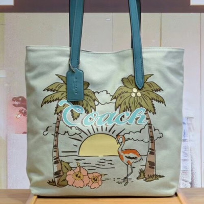 Coach Canvas Hawaii Aloha Print Tote Shoulder Bag,32cm - 코치 캔버스 하와이안 알로하 프린트 토트 숄더백 28077,COAB0026,32cm,블루