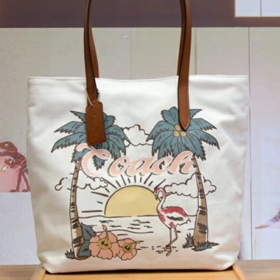 Coach Canvas Hawaii Aloha Print Tote Shoulder Bag,32cm - 코치 캔버스 하와이안 알로하 프린트 토트 숄더백 28077,COAB0027,32cm,화이트