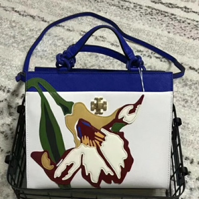 Tory Burch Kira Floral Leather White Tote Shoulder Bag,25.5cm - 토리버치 키라 플로럴 레더 화이트 토트 숄더백 TBB0144,25.5cm