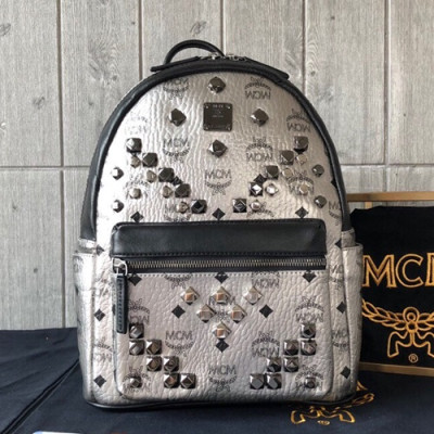 MCM Visetos Stark Leather Back Pack,21/26/34cm - 엠씨엠 비세토스 스타크 레더 남여공용 백팩 MCMB0040, 21/26/34cm,실버