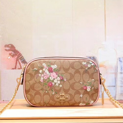 Coach Floral Canvas Chain Shoulder Bag,21cm - 코치 플로럴 캔버스 체인 숄더백 29732,COAB0115,21cm,브라운