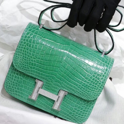 Hermes Constance Crocodile Leather Shoulder Bag,19cm - 에르메스 콘스탄스 크로커다일 레더 여성용 숄더백 HERB0011, 19cm,그린