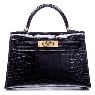 Hermes Mini Kelly 2 Crocodile Leather Tote Shoulder Bag , - 에르메스 미니 켈리 2 크로커다일 레더 여성용 토트 숄더백 HERB0017,블랙