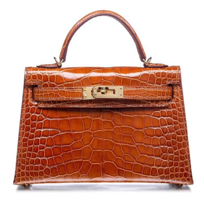 Hermes Mini Kelly 2 Crocodile Leather Tote Shoulder Bag , - 에르메스 미니 켈리 2 크로커다일 레더 여성용 토트 숄더백 HERB0018,브라운