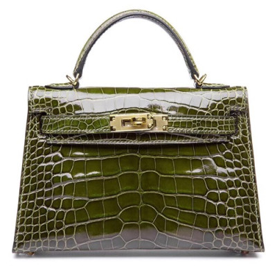 Hermes Mini Kelly 2 Crocodile Leather Tote Shoulder Bag , - 에르메스 미니 켈리 2 크로커다일 레더 여성용 토트 숄더백 HERB0020,카키