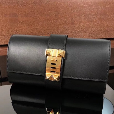 Hermes Medor Box Leather Clutch Bag ,23cm - 에르메스 메도르 복스 레더 여성용 클러치백 HERB0047,23cm,블랙(금장)