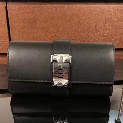 Hermes Medor Box Leather Clutch Bag ,23cm - 에르메스 메도르 복스 레더 여성용 클러치백 HERB0048,23cm,블랙(은장)