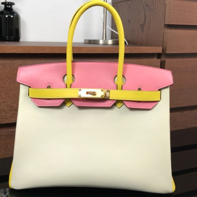 Hermes Birkin Swift Leather Tote Shoulder Bag ,30cm - 에르메스 버킨 스위프트 레더 여성용 토트 숄더백 HERB0084,30cm,크림+핑크