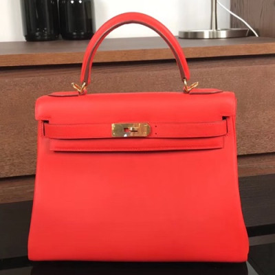 Hermes Kelly Swift Leather Tote Shoulder Bag ,28cm - 에르메스 켈리 스위프트 레더 여성용 토트 숄더백 HERB0089,28cm,레드오렌지