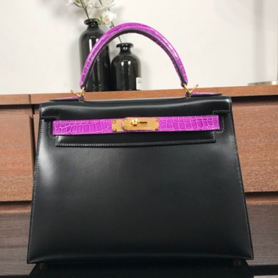 Hermes Kelly Box Leather Tote Shoulder Bag ,28cm - 에르메스 켈리복스 레더 여성용 토트 숄더백 HERB0103,28cm,블랙