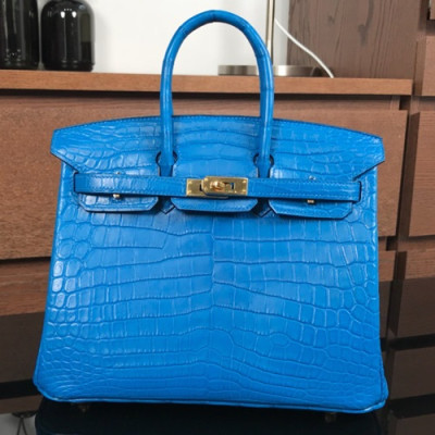 Hermes Birkin Crocodile Leather Tote Shoulder Bag ,25cm - 에르메스 버킨 크로커다일 레더 여성용 토트 숄더백 HERB0117,25cm,블루