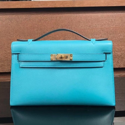 Hermes Mini Kelly Leather Tote Bag / Clutch Bag,22cm - 에르메스 미니 켈리 레더 여성용 토트백/클러치백 HERB0128, 22cm,블루