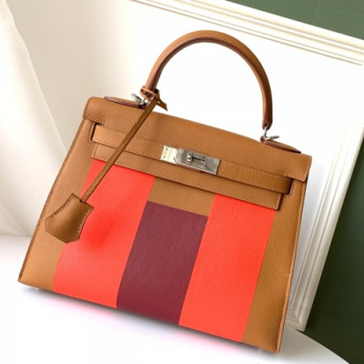 Hermes Kelly Leather Tote Shoulder Bag ,28cm - 에르메스 켈리 레더 여성용 토트 숄더백 HERB0133,28cm,카멜+레드