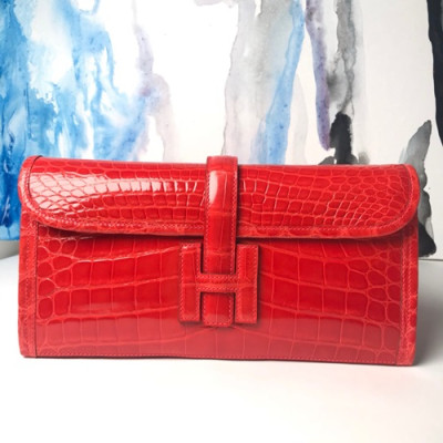 Hermes Crocodile Leather Clutch Bag ,29cm - 에르메스 크로커다일 레더 여성용 클러치백 HERB0160,29cm,레드