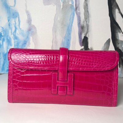 Hermes Crocodile Leather Clutch Bag ,29cm - 에르메스 크로커다일 레더 여성용 클러치백 HERB0161,29cm,핑크