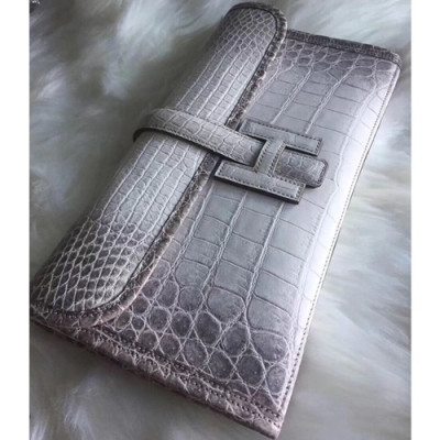 Hermes Crocodile Leather Clutch Bag ,29cm - 에르메스 크로커다일 레더 여성용 클러치백 HERB0162,29cm,화이트+그레이