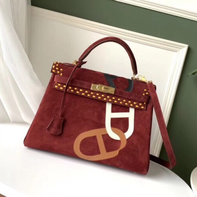 Hermes 2019  Kelly Suede Tote Shoulder Bag ,32cm - 에르메스 2019 켈리 스웨이드 여성용 토트 숄더백 HERB0169,32cm,와인