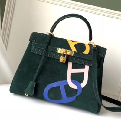 Hermes 2019  Kelly Suede Tote Shoulder Bag ,32cm - 에르메스 2019 켈리 스웨이드 여성용 토트 숄더백 HERB0170,32cm,그린