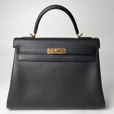 Hermes Kelly Togo Leather Tote Shoulder Bag ,32cm - 에르메스 켈리 토고 레더 여성용 토트 숄더백 HERB0190,32cm,블랙